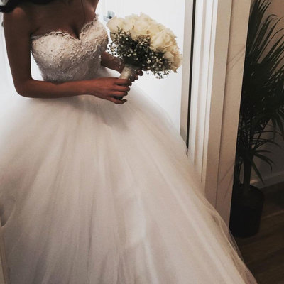 Sweetheart tulle wedding dresses bridal gowns with appliques pearls - Thumbnail 4