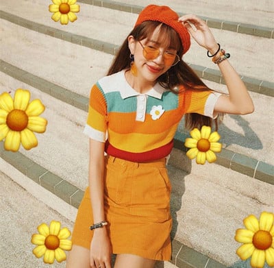 RETRO FLOWERS COLOR BLOCK POLO