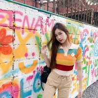 RETRO FLOWERS COLOR BLOCK POLO - Thumbnail 1