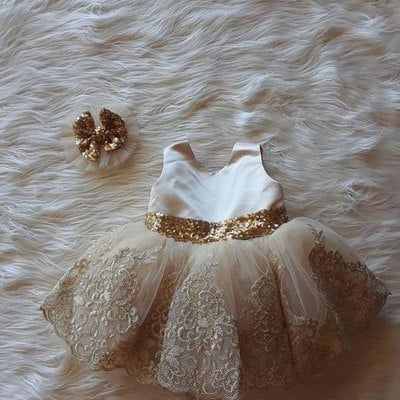 Champagne flower girl dresses with sequined bowknot - Thumbnail 5
