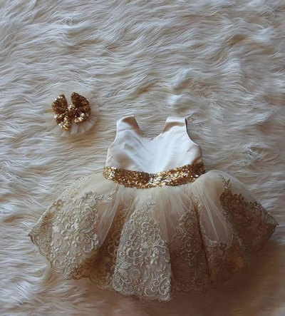 Champagne Flower Girl Dresses with Sequined Bowknot