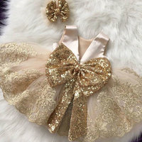 Champagne Flower Girl Dresses with Sequined Bowknot - Thumbnail 2