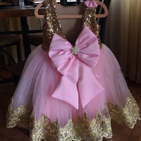Elegant Tulle Pink Flower Girl Dresses with Sequined Bowknot - Thumbnail 1
