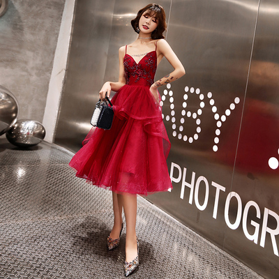 Burgundy tulle lace short prom dress, homecoming dress - Thumbnail 5