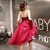 Burgundy tulle lace short prom dress, homecoming dress - Thumbnail 4