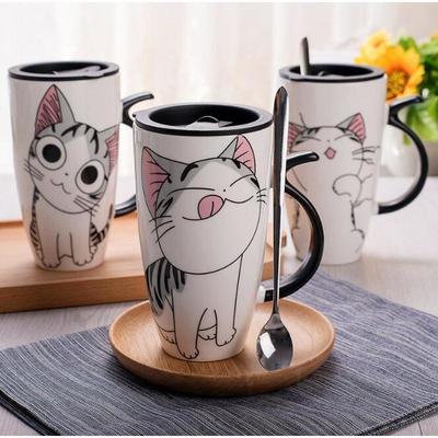 Large cute chi's cat mug with spoon and lid