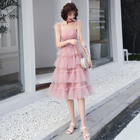 Pink tulle short prom dress, pink evening dress - Thumbnail 1