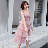 Pink tulle short prom dress, pink evening dress - Thumbnail 2