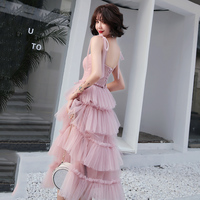Pink tulle short prom dress, pink evening dress - Thumbnail 3