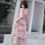 Pink tulle short prom dress, pink evening dress-3