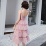 Pink tulle short prom dress, pink evening dress-4