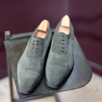 Men's Handmade Gray Color Suede Lace Up Shoes, Men's Dress Cap Toe Shoes - Thumbnail 1