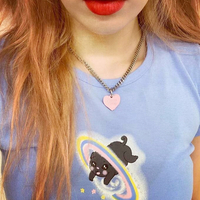 Cute Rainbow Dog Printed Pastel Blue Tee - Thumbnail 1