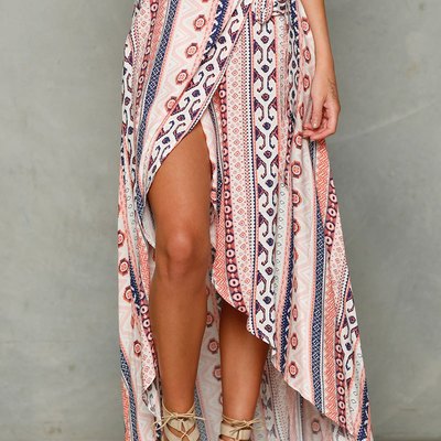 High waist printed long boho skirt - Thumbnail 4