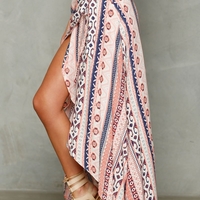 High Waist Printed Long Boho Skirt - Thumbnail 1