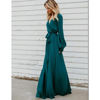V-neck Long Sleeve Belted Chiffon Maxi Dress  - Thumbnail 2