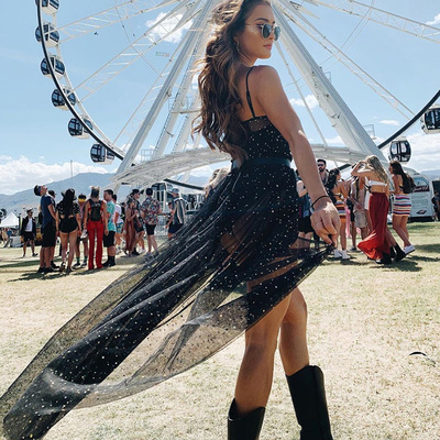 Sexy see-through mesh black dress