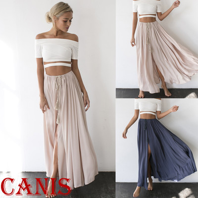 Solid Coilor Full Length Boho Maxi Skirts