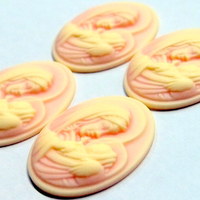 4 of 40x30 MM Virgin Mary Cradling Baby Jesus Cameos Cream over Pink Loving - Thumbnail 3