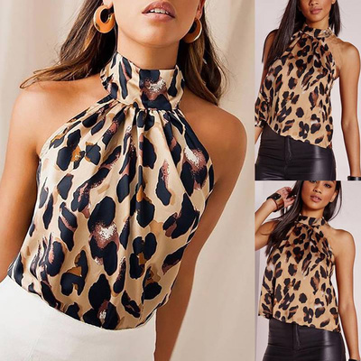 Halter sleevelkess leopard print blouse