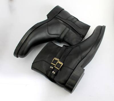 New Men's Handmade Black Leather Buckle Half Ankle Side Zipper Boot