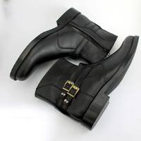 New Men's Handmade Black Leather Buckle Half Ankle Side Zipper Boot - Thumbnail 1