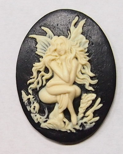 4 of 40x30 mm Gorgeous Woman Fairy Sitting on Toadstool Cameos Ivory over Black