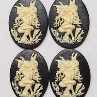4 of 40x30 mm Gorgeous Woman Fairy Sitting on Toadstool Cameos Ivory over Black - Thumbnail 1