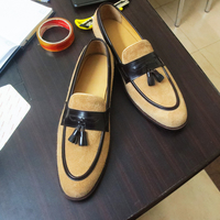 Handmade Beige Suede Loafer Slipper Party Dress Men's Fashion Two Tone Shoes - Thumbnail 1