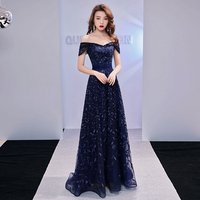 Burgundy tulle sequins long prom dress, evening dress - Thumbnail 4