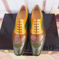 men's Multi color wing tip lace up leather shoes Men Dress Formal Brogues Leather Shoe - Thumbnail 1