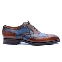 men's blue brown wing tip lace up leather shoes Men Dress Formal Brogues Leather Shoe - Thumbnail 1