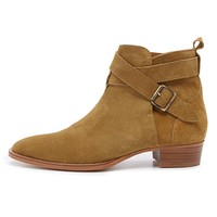 New Men's Handmade Beige Half Ankle High Suede Jodhpurs Buckle Boot - Thumbnail 1