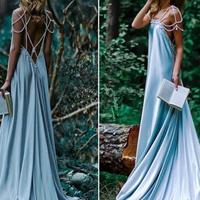 Casual Long Prom Dresses Evening Gowns with Pearls - Thumbnail 1