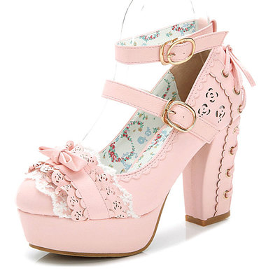 Sweet and lovely  lace bow high heels