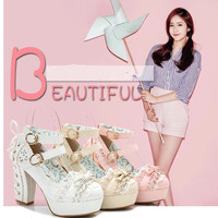 Sweet and lovely  lace bow high heels - Thumbnail 4