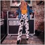 Casual Elastic High Waist Cow Milk Print Pants-1