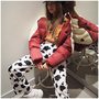 Casual Elastic High Waist Cow Milk Print Pants-2
