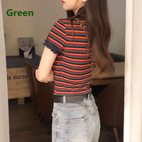 High Waist Color Block Stripe Flounce Tee - Thumbnail 4