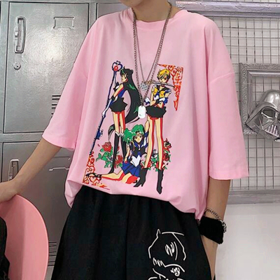 Cartoon sailor moon pastel pink tee