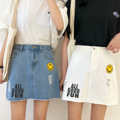 ALL GOOD FUN Smile Face Denim Skirt