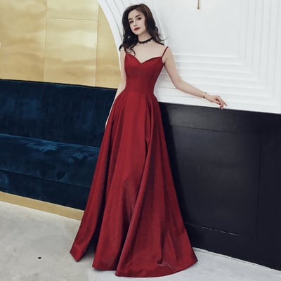 Burgundy satin long prom dress, evening dress - Thumbnail 4