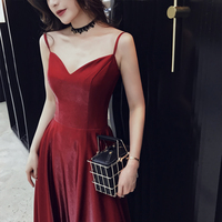 Burgundy satin long prom dress, evening dress - Thumbnail 1