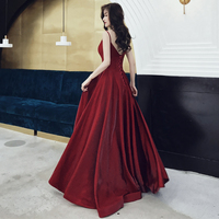 Burgundy satin long prom dress, evening dress - Thumbnail 2