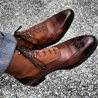 New Men's Handmade Brown Color Half Ankle Suede Leather Lace Up Wing Tip Boot - Thumbnail 1