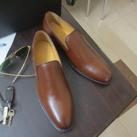 Handmade Brown Leather Loafer Slipper Party Dress Men's Fashion Moccasin Shoes - Thumbnail 1