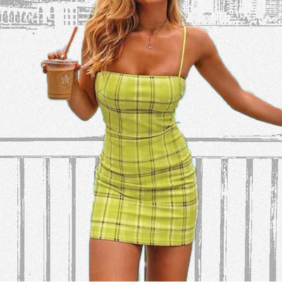 Sexy open back plaid sling dress - Thumbnail 4