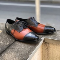 men's Tan Black Color Lace Up Leather Stylish Shoes Men Dress Formal Cap Toe Brogue Shoes - Thumbnail 1