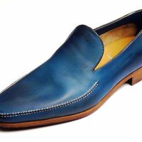 Handmade Blue Leather Loafer Slipper Party Dress Men's Fashion Moccasin Shoes - Thumbnail 2