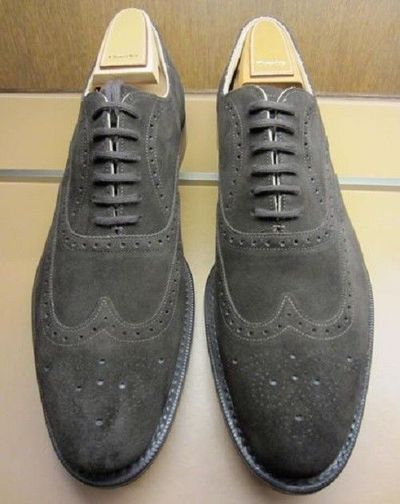 men's Gray Suede Lace Up Shoes Men Dress Formal Wing Tip Brogue Shoes